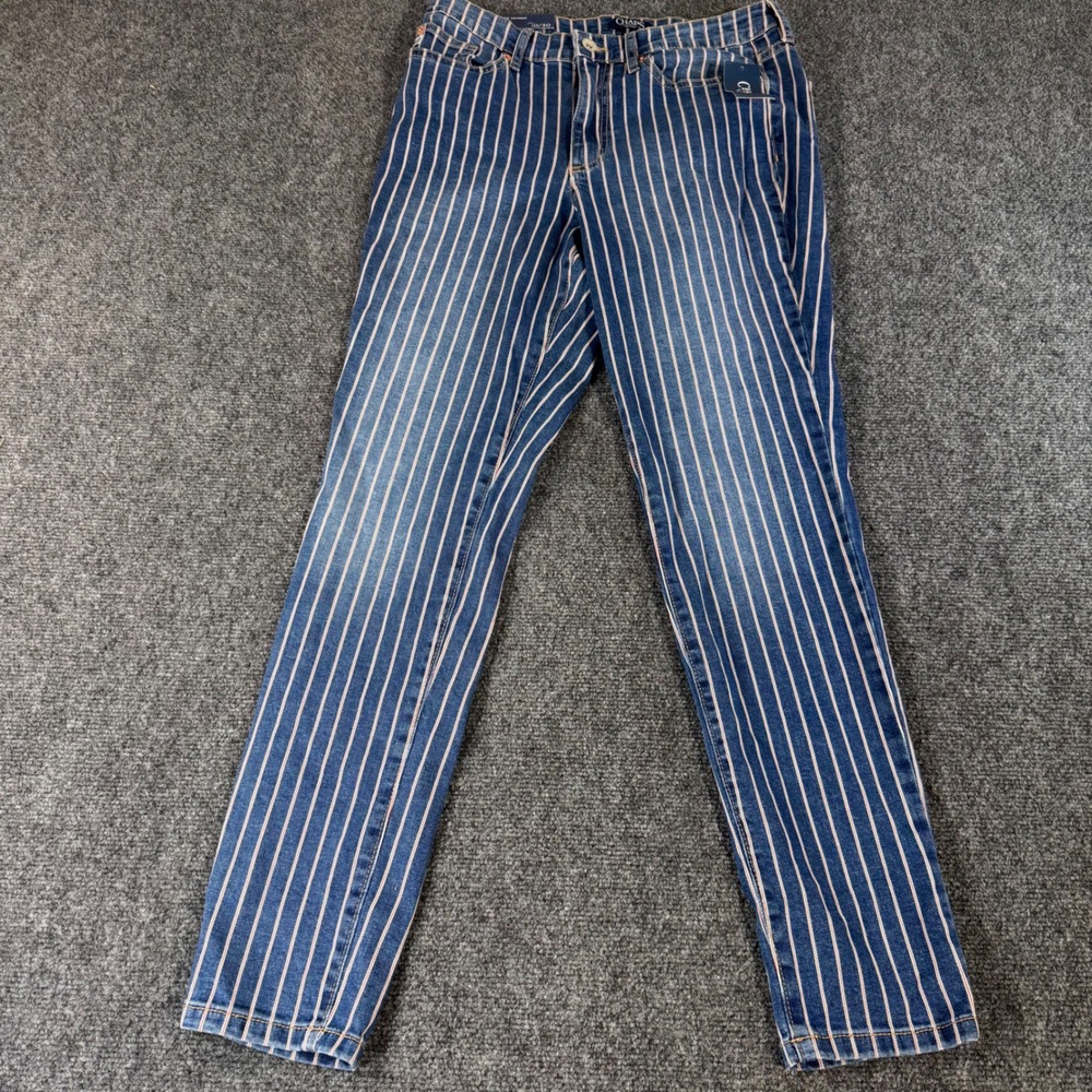 Chaps High Rise Skinny Jeans Womens 10/30 Blue White Orange Vertical Stripe NWT